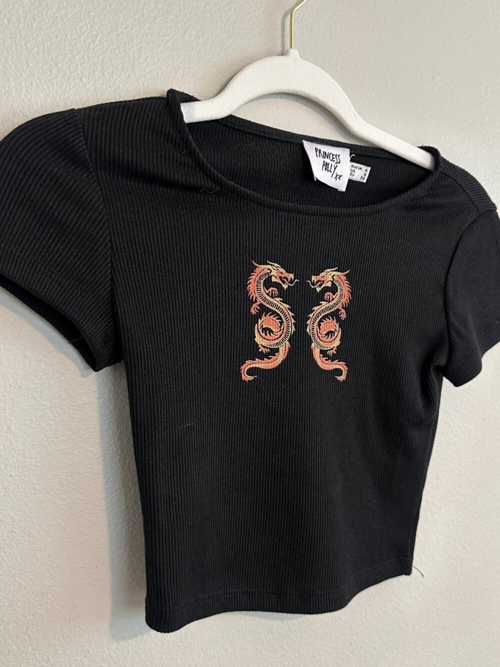 Black Tiger Ribbed Crop T-Shirt Top